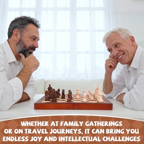 Magnetic Travel Chess Set with Wooden Folding Board – 12 Inch Portable Magnetic Chess Board Game with Handcrafted Wooden Pieces, 2 Extra Queens, Strategy Chess Set for Adults Kids Beginners