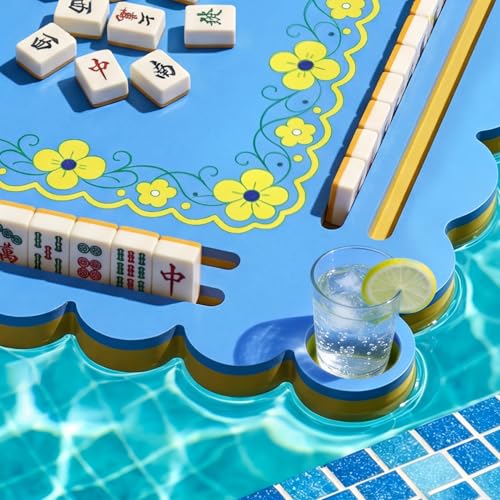 Floating Mahjong Table for Pool, Double Side Float Board with Playing Cards for Mahjong Poker Scrabble Dominoes Card Games Pool Mahjong Floating Tray Adult for Hot Tub Lake Summer Beach - color: Blue-yellow