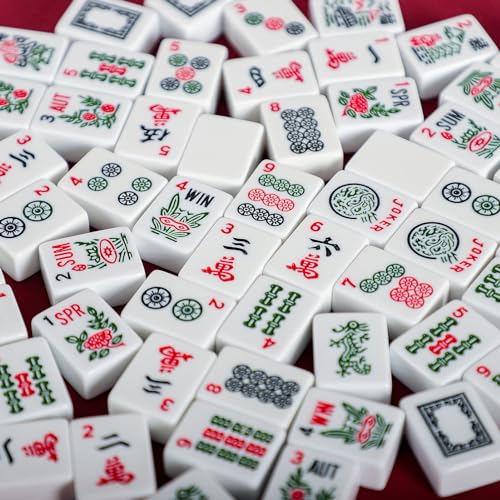 American Mahjong Set with Storage Bag, 166 White Tiles, 4 All-in-One Rack/Pushers, Mahjong Tiles Set (Ma Jong, Mah-Jongg, Majiang) - color: Nude Pink