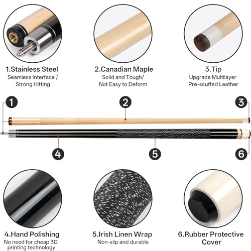 Pool Cues Stick,3 in 1 Adjustable Maple Pool Cue Stick Sets Cue Sticks 58 inch Pool Cues Adult Canadian Maple Wood Billiard Stick with Carry Case Joint Protective Cover - color: 21oz