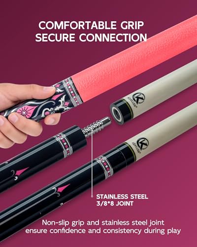 KONLLEN Maple Pool Cue Stick for Adults - Features Low Deflection Shaft, Titanium Alloy 3/8x8 Joint, and 12mm Tip - color: K-02Pmaple