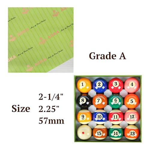 ASKA Billiards Pool Boston Numbered Balls Set, 16 Balls Including a Cue Ball - style: PB03, Premuim Balls 2-1/4"