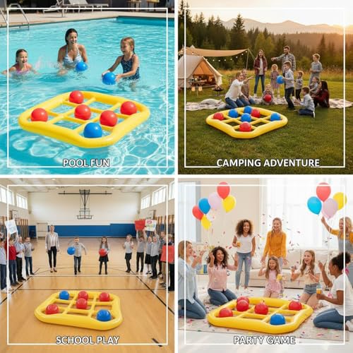 Giant Tic Tac Toe Game for Kids and Adults - Jumbo Inflatable Outdoor Yard Games - Large Backyard Lawn & Beach Activity Set - Portable Inflatable Family Strategy Game with 10 Tossing Balls