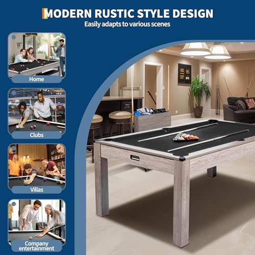 7FT 3-in-1 Convertible Pool Table for Home & Game Rooms – Billiard, Dining, and Table Tennis Combo – Includes Cue Sticks, Balls, Table Tennis Accessories, and Rolling Storage Cart – - color: Black