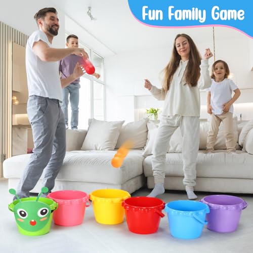 Gemscream Outdoor Toss Ball Game, 6 Pcs Buckets and 12 Pcs Balls Toss Play Set, Summer School Family Outdoor Indoor Yard Party Games for Adults Kids