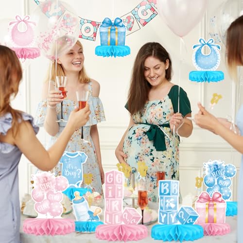 Gender Reveal Decoration Set - Includes Baby Reveal Table Decorations with Honeycomb Centerpiece for Boy or Girl Baby Shower Party Decoration - style: Gender Reveal