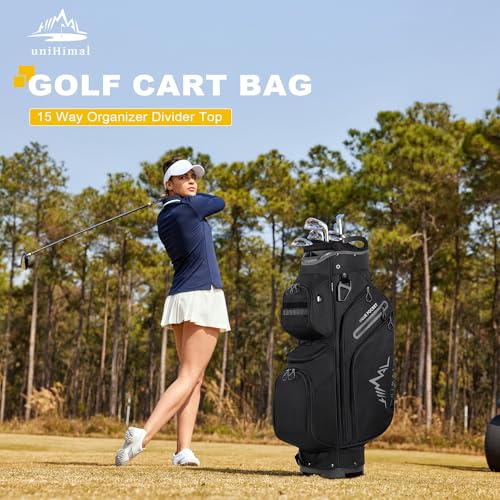 uniHimal Golf Cart Bag, 15 Way Organizer Divider Top with Handles and Rain Cover - color: Black