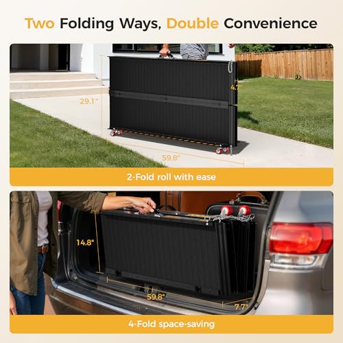 CAMMOO 10FT Portable Wheelchair Ramp-800LBS Heavy-Duty, High-Strength Aluminum Alloy with 4 Adjustable Legs, 4 Wheels, Triple Anti-Slip and Seamless Design, Ideal for Home Steps, Threshold, Doorways - size: 10 FT