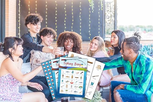 Fishing Bingo Cards, Camp Let's Go Fishing Bingo Games for 24 Players, Camping Party Games for Family Friends Large Group Activities, Fishing Party Favors Supplies Decorations(30) - style: Fishing