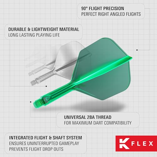 Target Darts K Flex Integrated Dart Flight and Shaft, No.6 | 3-Pack K-Flex - No. 6, Kflex Precision-Molded 2-in-1 Dart Flights and Dart Shaft | Professional Dart Accessories - color: Green, size: Intermediate (26mm)