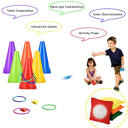 31 PCS Christmas Carnival Games, 3 in 1 Indoor Outdoor Bean Bag Ring Toss Games for Kids Birthday Party, Plastic Soft Cones Yard Lawn Game for Family Party Kid's Gift - size: 9"