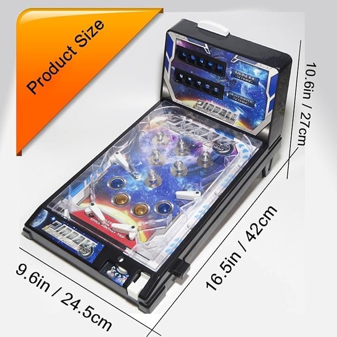 Mini Pinball Machine with LED Lights and Digital Scorekeeper - Portable Desktop Arcade Game for Kids Adults, Fun Office Desk Toy and Party Favor