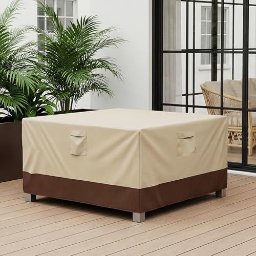 Vailge Rectangular/Oval Patio Table Cover, Heavy Duty and Waterproof Outdoor Lawn Patio Furniture Covers (Beige&brown, 44"Lx44"Wx28"H) - color: Beige & Brown, size: Sqaure-44"Lx44"Wx28"H