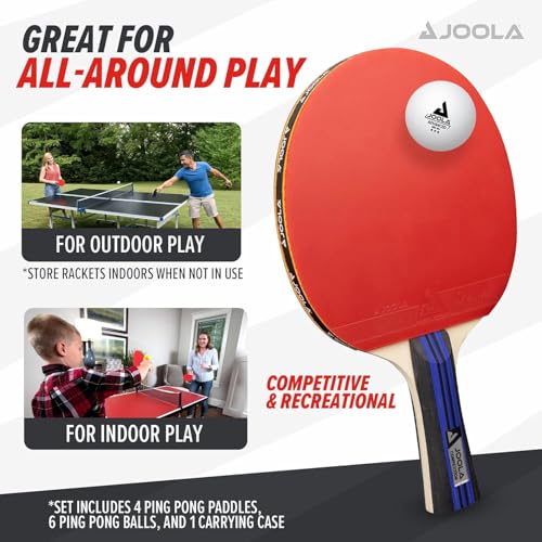 JOOLA Advanced Table Tennis Set Bundle – Includes 4 Premium Ping Pong Paddles, 6 3-Star Balls, and Carrying Case – Perfect for Competitive Play, + Bonus 60-Pack of 40+mm Orange JOOLA Training Balls