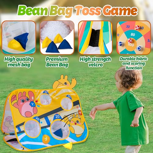 Giant 3 in 1 Bean Bag Toss Game for Kids, Toddler Outdoor Toss Toys for 2 3 4 5 6 7 8 Year Old Boys Girls, Family Party Supplies, Cornhole Party Carnival Games, Lawn Backyard Outside Birthday Gifts - style: Soccer goal Combo