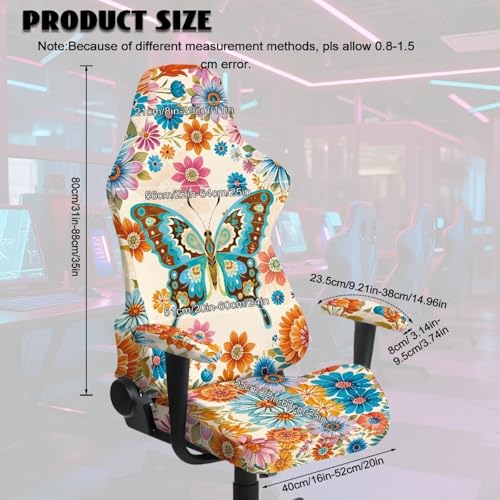 Butterfly Flower Print Gaming Chair Covers with Armrest Covers Dust-Proof Soft Stretchy Gamer Chair Cover Universal Fit Office Desk & Racing Computer Chairs - color: Multi - Butterfly Flower