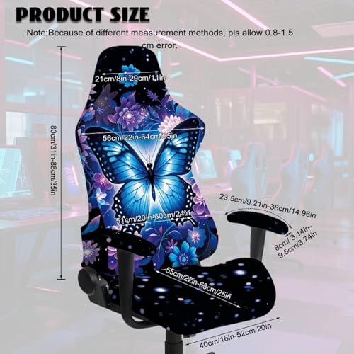 Suobstales Butterfly Daisy Pattern Ergonomic Office Computer Game Chair Slipcovers with Armrest Cover, Stretchy Polyester Covers for Reclining Racing Gaming Chair - color: Butterfly Daisy