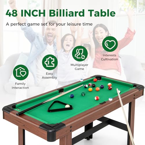 GYMAX Pool Table, 48 Inch Wooden Billiard Tables with 16 Balls, 2 Cue Sticks, 2 Chalks and Brush, Snooker Table Mini Pool Table for Kids, Family, Party - color: Green