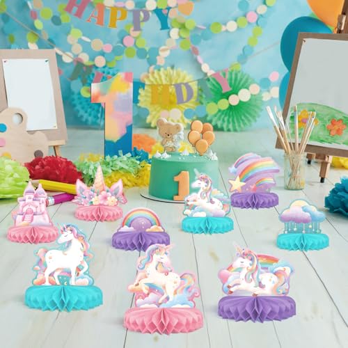 Unicorn Birthday Party Supplies Set - Rainbow Table Decorations with Honeycomb Centerpiece for Unicorn Party Decorations - style: Unicorn