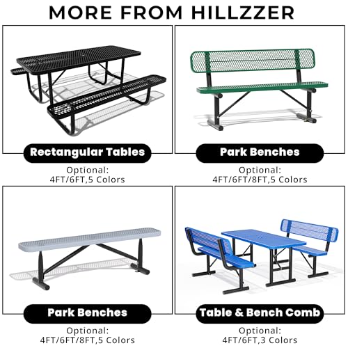 All-Weather Round Outdoor Picnic Table, Commercial Picnic Table Bench Set with Umbrella Hole, Thermoplastic Coated Metal Dining Tables for School, Stores, Park, Patio, Yard, Grey - color: Grey