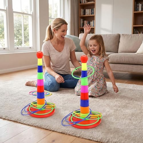 2 Color Columns + 48 Circles, Colorful Happy Circle Game,Children's Play Park, Christmas Party Birthday Party Gift. Suitable for Indoor Holiday Games Family Christmas Party Games