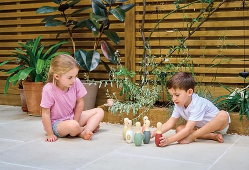 Tender Leaf Toys - Birdie Skittles - Kids Bowling Set - 6 Solid Wood Bowling Pins, Ball and Storage Bag - Fun Physical Learning for Toddler - Develop Hand-Eye Coordination and Numeracy Skills - Age 3+
