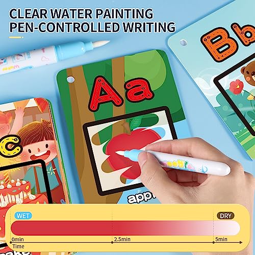 Water Coloring Books for Toddlers, Aqua Painting Book for 18+ Months, Magic Paint Set for 2 3 4 5 Years Old, Alphabet Flash Cards ABC Learning, Road Trip/Airplane Travel/Car Activities Essentials Kids
