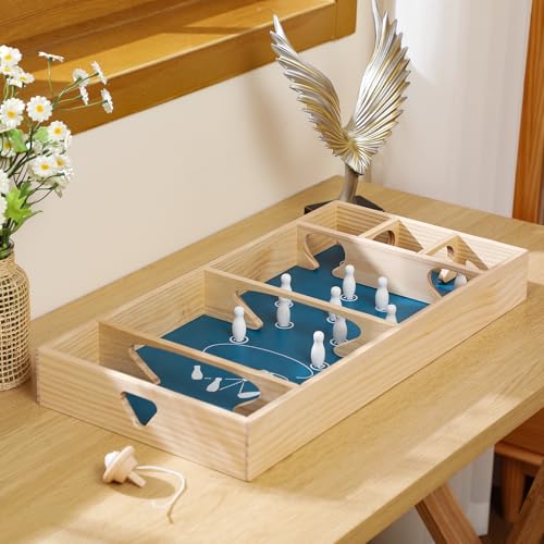 1 Sets 23.6 x 11.8 Inches Table Top Skittles Game, Wooden Bowling Board Game, Fun Board Games for Adults for Family Indoor and Outdoor Games