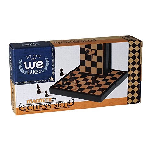 WE Games Travel Magnetic Folding Black Stained Wooden Chess Set - Portable Chessboard, Perfect Travel Chess Set for Adults, 8 inches