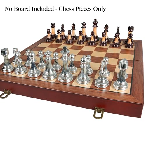 Vamslove Heavy Weighted Acrylic Chess Pieces Only with Leather Base-3.5'' King with Storage Slots-Extra 2 Queens-34 Staunton Tournament Chessmen for Chess Set or Replacement of Missing Pieces