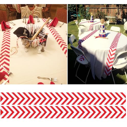 Baseball Table Runner/Baseball Party Decorations/Baseball Runner Table Cloth Runner Sports Red White for Boy Sports Themed Birthday Party (Pack of 2) - size: 60 x 6 inches (Pack of 2)