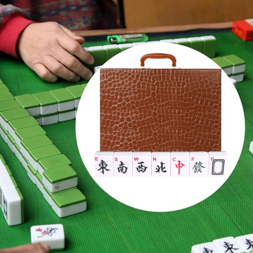 Mahjong Set,Chinese Mahjong Game Set with Carrying Travel Case, 1.5'' Large 146 Tiles with Arabic Numerals, 2 Dice and a Wind Indicator,Mah Jongg Set - color: Ivory