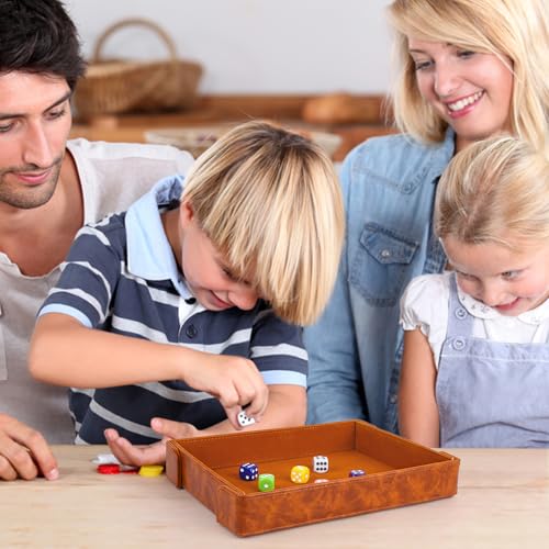 PU Leather Dice Tray Magnetic Folding Dice Rolling Mat with Felt Lining for Dice Games Portable Tabletop Board Games Tray - color: Brown