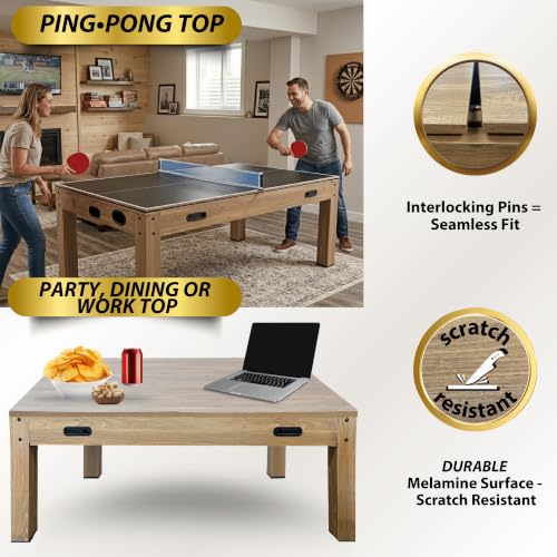 7ft Multi Game Table 4 in 1 Pool Table Ping Pong Table Air Hockey Combo Game Table Includes All Accessories for Game Room & Family - color: Natural Oak