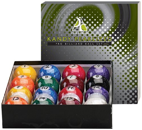 Kandy Pearl Billiards Ball Set - Hi-Gloss, Swirl Marbleized 16 Piece Pool Balls - Full 2 1/4 Size (Lighter Than Regulation Weight) Wet Look and Brilliant Colors KPBS