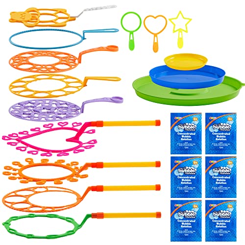 JOYIN Big Bubble Wands Set with with Tray, 21" Giant Bubble Wands Bulk for Kids, Summer, Outdoor Play Period & Birthday Party & Games, 6 Pcs Solution Suitable, Suitable for All Age People - style: Luxury
