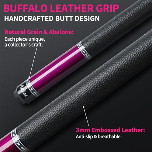 AKLOT Carbon Fiber Pool Cue Stick 58", Billiard Cue Sticks 19-19.5oz, Low Deflection Billiard Stick with 12.5mm Tip, Professional Carbon Fiber Pool Sticks for Adults - color: Rose Phantom