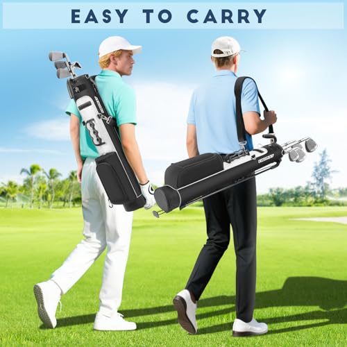 Findway Golf Stand Bag, Upgraded Par 3 Golf Bag Pitch n Putt Small Golf Bag with Ball Holder and Cooler Bag, Lightweight Golf Carry Bag for Men Women - color: Black