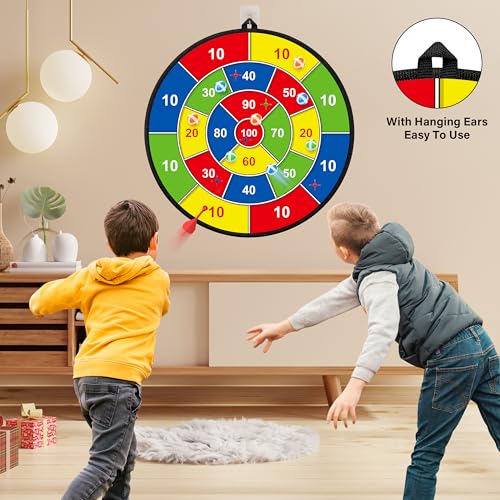 Large Dart Board for Kids, Kids Double-Sided Dart Board with Sticky Balls and Darts, Indoor/Outdoor Sport Fun Party Play Game Toys, Gifts for 3 4 5 6 7 8 9 10 11 12 Year Old Boys Girls - style: M023