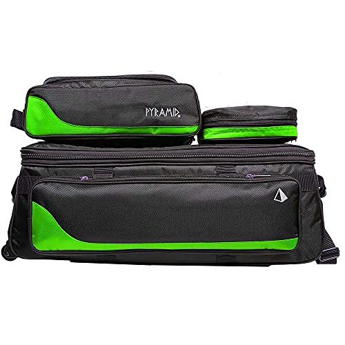 Pyramid Path Triple Tote Roller Plus Bowling Bag with Detachable Shoe Bag (Fits US Mens Size 15), Accessory and Side Pocket, Lightweight Travel Design - color: Black/Lime Green