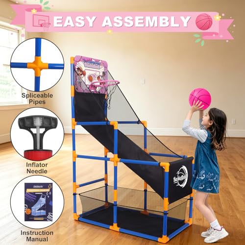 Nattork Arcade Basketball Game Set with 4 Balls and Hoop, Kids Basketball Hoop Indoor Outdoor Sports Toy Gifts for Kids Boys Girls 3-5 Years Old, Air Pump Included, Ideal for Gifts