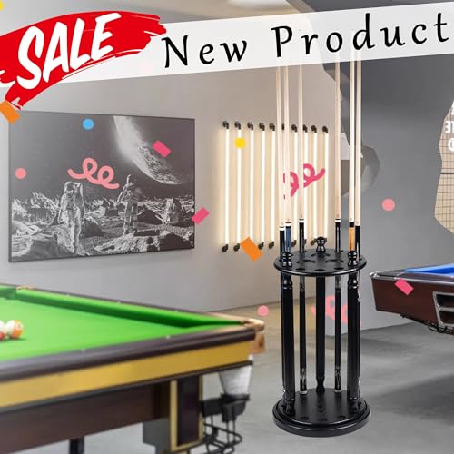 Collapsar Revolving Pool Stick Holder - 100% Solid Wood Billiard Pool Cue Rack Floor Stand - Holds 9 Pool Cue Sticks (Black)