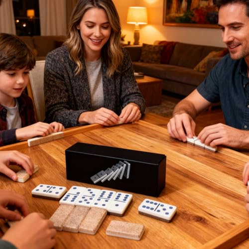 IDTQ Transparent Black Dominoes Set for Adults - Classic Double 6 Dominoes with 28 Tiles - Sleek Dark Tones Board Game for Game Nights & Gifts - color: Black
