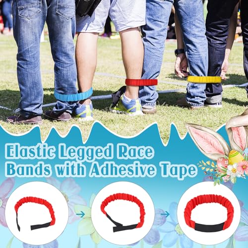 JellyArch 34 Pcs Easter Outdoor Toss Party Games Includes Potato Sack Race Jumping Bags Egg Spoon Race Inflatable Bunny Ring Toss Games Bean Bags Legged Race Bands Game Banner for Easter Hunt Party