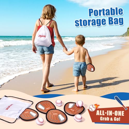 JoyCat Toss and Catch Ball Game, 2 Adult & 2 Kids Paddles Sticky Ball Set, Family Outdoor Catch Game for Beach, Backyard & Pool, Birthday Gifts for Boys Girls Ages 3+ (2 Paddles 2 Balls (Brown)) - style: 2 Paddles 2 Balls (Brown)