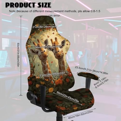 Suobstales Giraffe Butterfly Flower Pattern Office Chair Cover with Armrest Covers, Stretch Gaming Computer Chair Seat Cover Slipcovers Rotating Armchair Covers Thick High Back Office Seat Cover - color: Giraffe Butterfly Flower