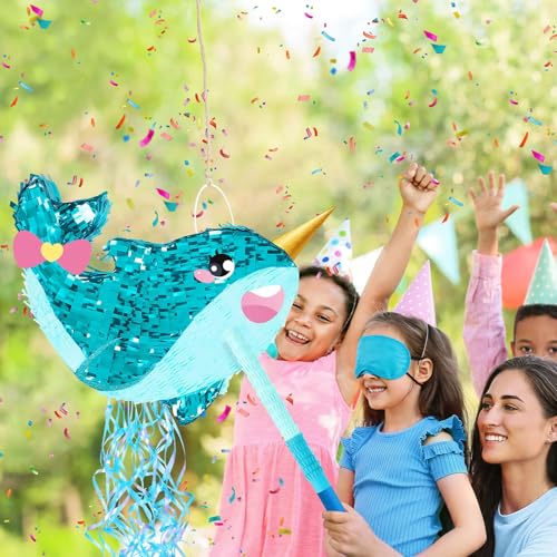 WERNNSAI Narwhal Piñata - Girl Narwhal Party Piñata Game Whale Ocean Themed Party Decor for Kids Under the Sea Classroom Decorations Summer Season Baby Shower Favors - style: Narwhal