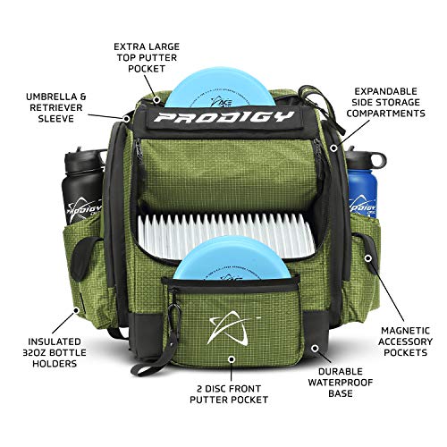 Prodigy Disc BP-1 V3 Disc Golf Backpack | Backpack Storage with 30+ Disc Capacity | Disc Golf Backpack Bag | Tear & Water Resistant | Golf Accessories for Men | Large Golf Disc Bags - color: Green