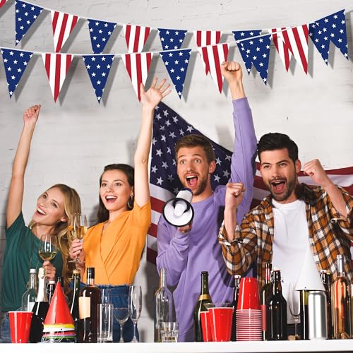100FT 4th of July Decorations, 60Pcs 7.8 x 11.8 Inches Pennant American Flags for Outside, Pre-Assemble Patriotic 4th of July Banner for Fourth of July Accessories Independence Day Patriotic Decor - style: Fourth of July