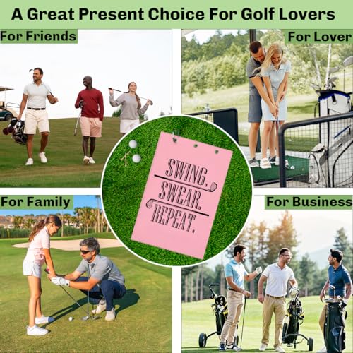 Swing Swear Repeat Microfiber Pink Golf Towel, Funny Towels for Golf Bags with Clip, Mother Day Retirement Birthday Gifts for Grandma Mom Sister Aunt Golfer Sport Lover, Ladies Golfs Towel, 16x24 Inch - color: Swing Swear Repeat Pink Golf